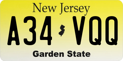 NJ license plate A34VQQ