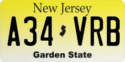 NJ license plate A34VRB