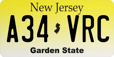 NJ license plate A34VRC