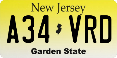 NJ license plate A34VRD