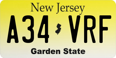 NJ license plate A34VRF
