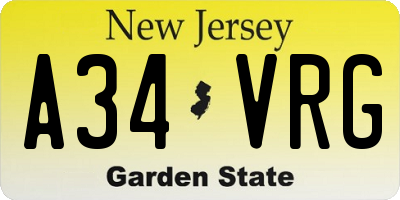 NJ license plate A34VRG