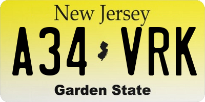 NJ license plate A34VRK