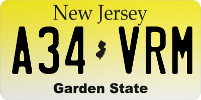 NJ license plate A34VRM