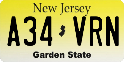 NJ license plate A34VRN
