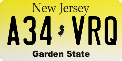 NJ license plate A34VRQ