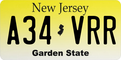 NJ license plate A34VRR