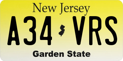 NJ license plate A34VRS