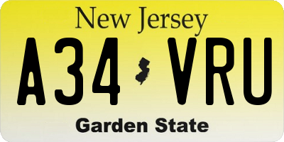 NJ license plate A34VRU