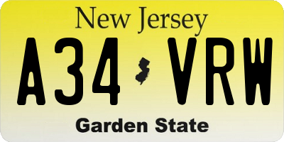 NJ license plate A34VRW