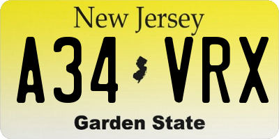 NJ license plate A34VRX