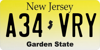 NJ license plate A34VRY