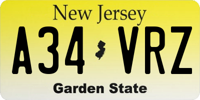 NJ license plate A34VRZ