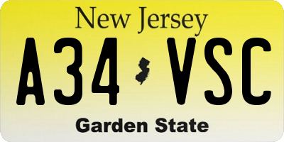 NJ license plate A34VSC