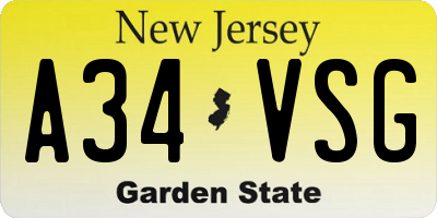 NJ license plate A34VSG