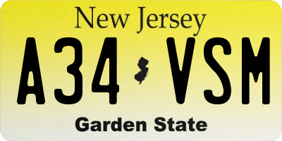 NJ license plate A34VSM