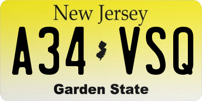 NJ license plate A34VSQ