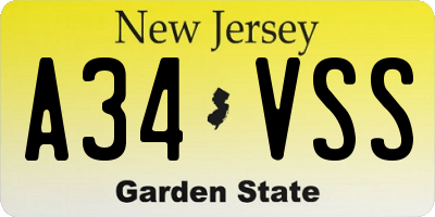 NJ license plate A34VSS