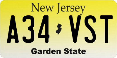 NJ license plate A34VST