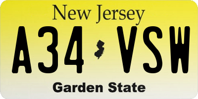 NJ license plate A34VSW
