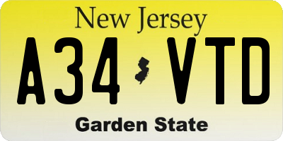 NJ license plate A34VTD