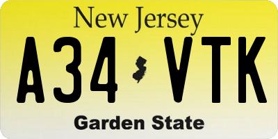 NJ license plate A34VTK