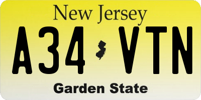 NJ license plate A34VTN