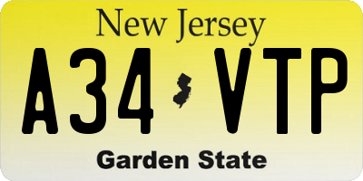 NJ license plate A34VTP