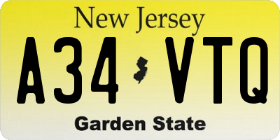 NJ license plate A34VTQ