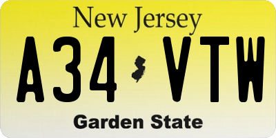 NJ license plate A34VTW