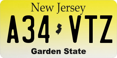 NJ license plate A34VTZ