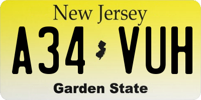 NJ license plate A34VUH