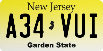 NJ license plate A34VUI