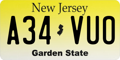 NJ license plate A34VUO