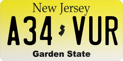 NJ license plate A34VUR