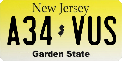 NJ license plate A34VUS