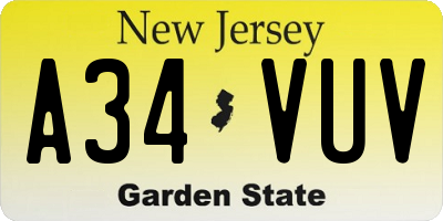 NJ license plate A34VUV