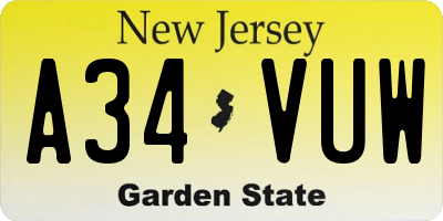 NJ license plate A34VUW