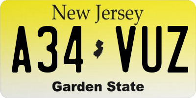 NJ license plate A34VUZ