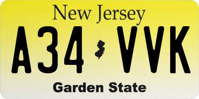 NJ license plate A34VVK