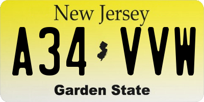 NJ license plate A34VVW