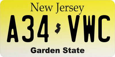 NJ license plate A34VWC