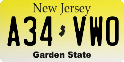 NJ license plate A34VWO