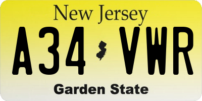 NJ license plate A34VWR
