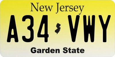 NJ license plate A34VWY