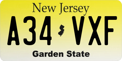 NJ license plate A34VXF