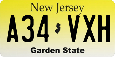 NJ license plate A34VXH