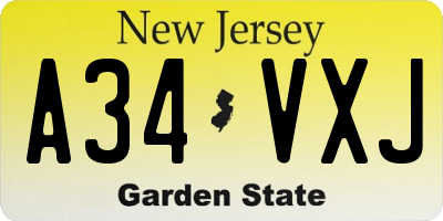 NJ license plate A34VXJ
