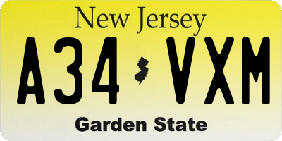 NJ license plate A34VXM