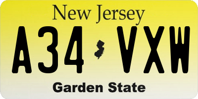 NJ license plate A34VXW